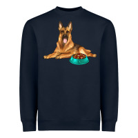 Navy german shepherd with food bowl Heavyweight Sweatshirt - texasbilliewilder