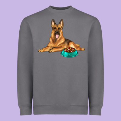 German Shepherd With Food Bowl Heavyweight Sweatshirt Designed By Texasbilliewilder