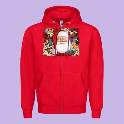 Cowhide Santa Cookie Socks Background Zipper Hoodie Designed By Adodesignshop