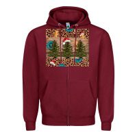 Burgundy Christmas trees leopard Zipper Hoodie - AdoDesignShop