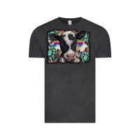 Vintage Black western background turquoises gemstones black and white baby cow Vintage Tee - BarkalooDesign