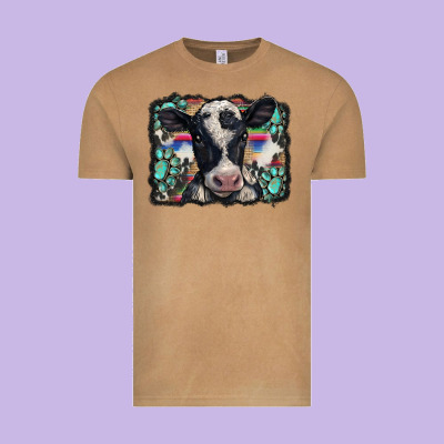 Western Background Turquoises Gemstones Black And White Baby Cow Vintage Tee Designed By Barkaloodesign