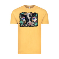 Vintage Mustard western background turquoises gemstones black and white baby cow Vintage Tee - BarkalooDesign