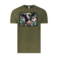 Vintage Olive western background turquoises gemstones black and white baby cow Vintage Tee - BarkalooDesign