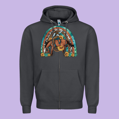 Bucking Bronco Rodeo Rainbow Zipper Hoodie Designed By Artiststas