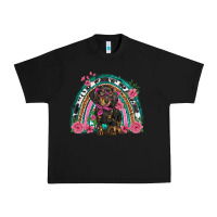 Black dachshund dog pink  floral rainbow Urban Heavy Tee - BarkalooDesign