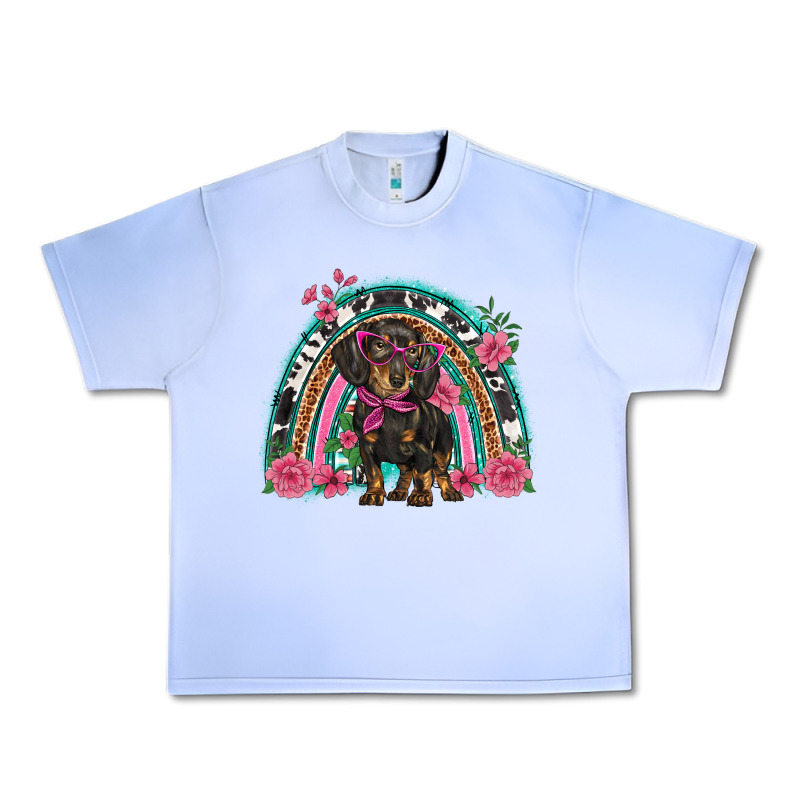 Dachshund Dog Pink  Floral Rainbow Urban Heavy Tee by BarkalooDesign | Teevron