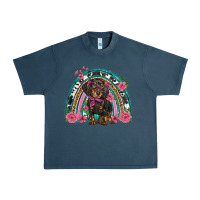 Midnight Navy dachshund dog pink  floral rainbow Urban Heavy Tee - BarkalooDesign