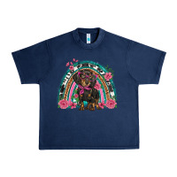 Navy dachshund dog pink  floral rainbow Urban Heavy Tee - BarkalooDesign