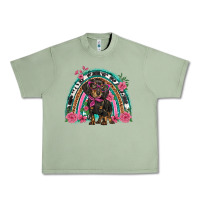Oil Green dachshund dog pink  floral rainbow Urban Heavy Tee - BarkalooDesign