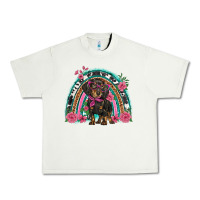 Pistachio dachshund dog pink  floral rainbow Urban Heavy Tee - BarkalooDesign
