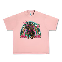 Salmon dachshund dog pink  floral rainbow Urban Heavy Tee - BarkalooDesign