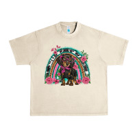 Sandshell dachshund dog pink  floral rainbow Urban Heavy Tee - BarkalooDesign