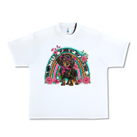 White dachshund dog pink  floral rainbow Urban Heavy Tee - BarkalooDesign