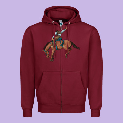 Bucking Bronco Cowboy Rodeo Zipper Hoodie Designed By Artiststas