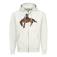 Oatmeal Heather bucking bronco cowboy rodeo Zipper Hoodie - Artiststas