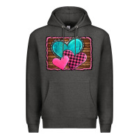 Charcoal Heather valentine's day hearts turquoise heart Premium Hoodie - AdoDesignShop