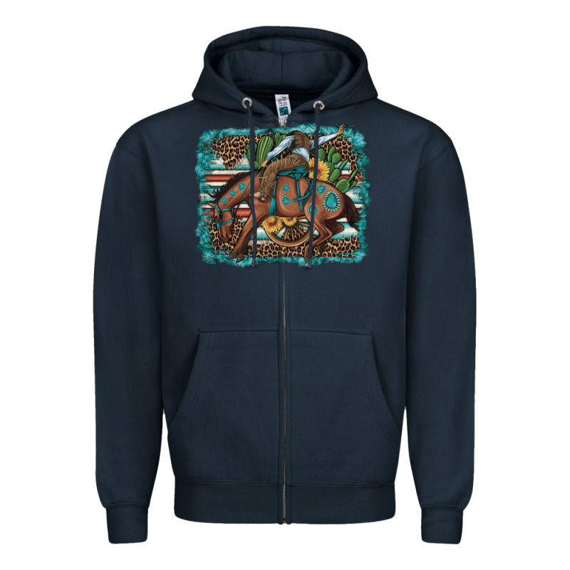 Bucking Bronco Cowboy Rodeo Cactus And Sunflowers Zipper Hoodie by Artiststas | Teevron