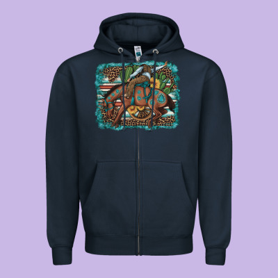 Bucking Bronco Cowboy Rodeo Cactus And Sunflowers Zipper Hoodie Designed By Artiststas