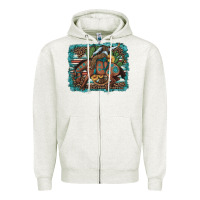 Oatmeal Heather bucking bronco cowboy rodeo cactus and sunflowers Zipper Hoodie - Artiststas