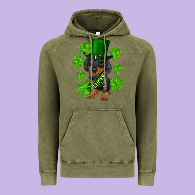 St. Patrick's Day Lucky Dachshund Puppy Vintage Hoodie Designed By Ranaportraitstore