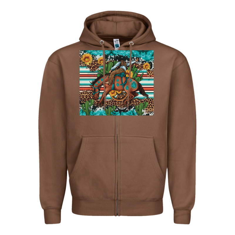 Bucking Bronco Cowboy Rodeo Cactus And Sunflowers Zipper Hoodie by Artiststas | Teevron