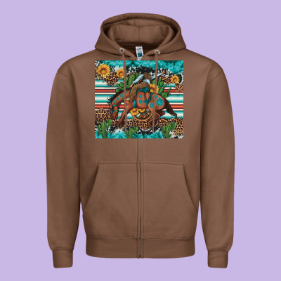 Bucking Bronco Cowboy Rodeo Cactus And Sunflowers Zipper Hoodie Designed By Artiststas