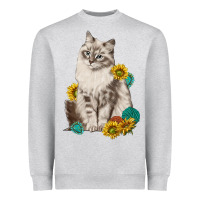 Heather Grey siberian cat sunflower and gemstone Heavyweight Sweatshirt - texasbilliewilder
