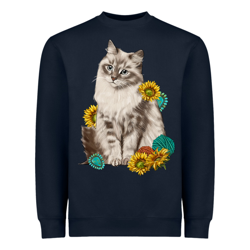 Siberian Cat Sunflower And Gemstone Heavyweight Sweatshirt by texasbilliewilder | Teevron