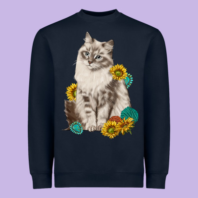 Siberian Cat Sunflower And Gemstone Heavyweight Sweatshirt Designed By Texasbilliewilder