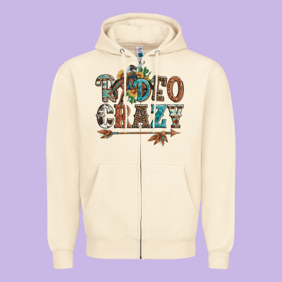 Rodeo Crazy Bucking Bronco Cowboy Zipper Hoodie Designed By Artiststas