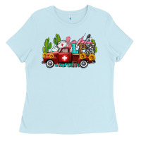 Baby Blue lpn nurse truck with cactus and sunflowers Ladies Tee - AdoDesignShop
