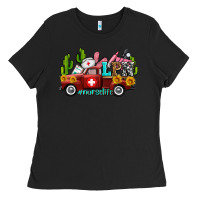 Black lpn nurse truck with cactus and sunflowers Ladies Tee - AdoDesignShop
