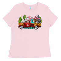 Bubblegum Pink lpn nurse truck with cactus and sunflowers Ladies Tee - AdoDesignShop