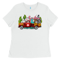 White lpn nurse truck with cactus and sunflowers Ladies Tee - AdoDesignShop