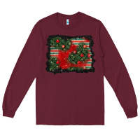 Burgundy christmas ornament background Long Sleeve Tee - BundleAndBundleShop