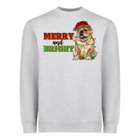 Heather Grey merry and bright english bulldog Heavyweight Sweatshirt - RanaPortraitStore