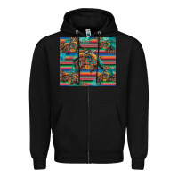 Black bucking bronco serape turquoise Zipper Hoodie - Artiststas