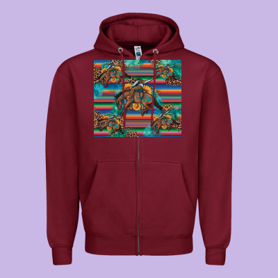 Bucking Bronco Serape Turquoise Zipper Hoodie Designed By Artiststas