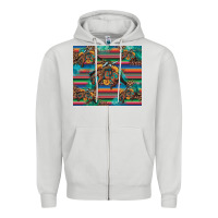 Dove Grey bucking bronco serape turquoise Zipper Hoodie - Artiststas