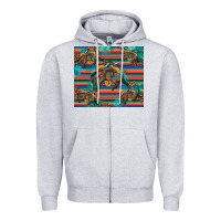 Heather Grey bucking bronco serape turquoise Zipper Hoodie - Artiststas