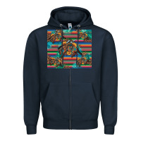 Navy bucking bronco serape turquoise Zipper Hoodie - Artiststas