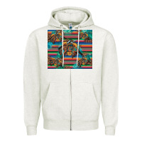 Oatmeal Heather bucking bronco serape turquoise Zipper Hoodie - Artiststas