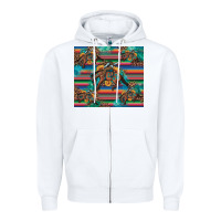 White bucking bronco serape turquoise Zipper Hoodie - Artiststas