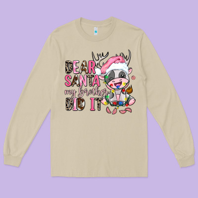Dear Santa My Brother Did It Long Sleeve Tee Designed By Adodesignshop