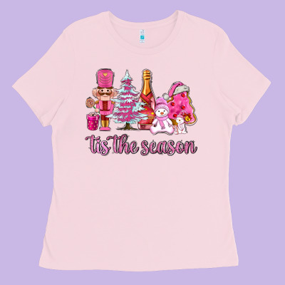 Tis The Season Pink Christmas Ladies Tee Designed By Adodesignshop