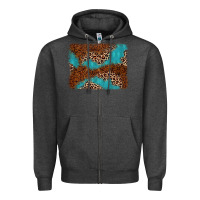 Charcoal Heather turquoise glitter leopard background Zipper Hoodie - AdoDesignShop