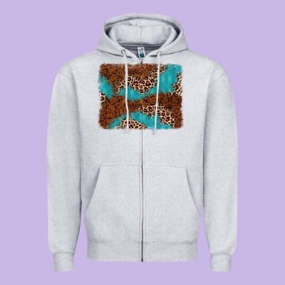 Turquoise Glitter Leopard Background Zipper Hoodie Designed By Adodesignshop