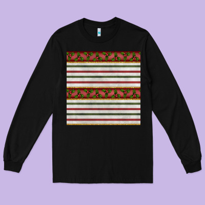 Christmas Mistletoe And Stripes Seamless Pattern Long Sleeve Tee Designed By Bundleandbundleshop