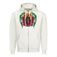 Oatmeal Heather mexican flag wings our lady of guadalupe Zipper Hoodie - Artiststas